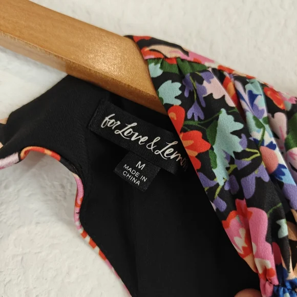 for Love & Lemons Bouquet Floral Deep V-neck Ruffle Puff Sleeve Mini Dress Sz M - Picture 13 of 16